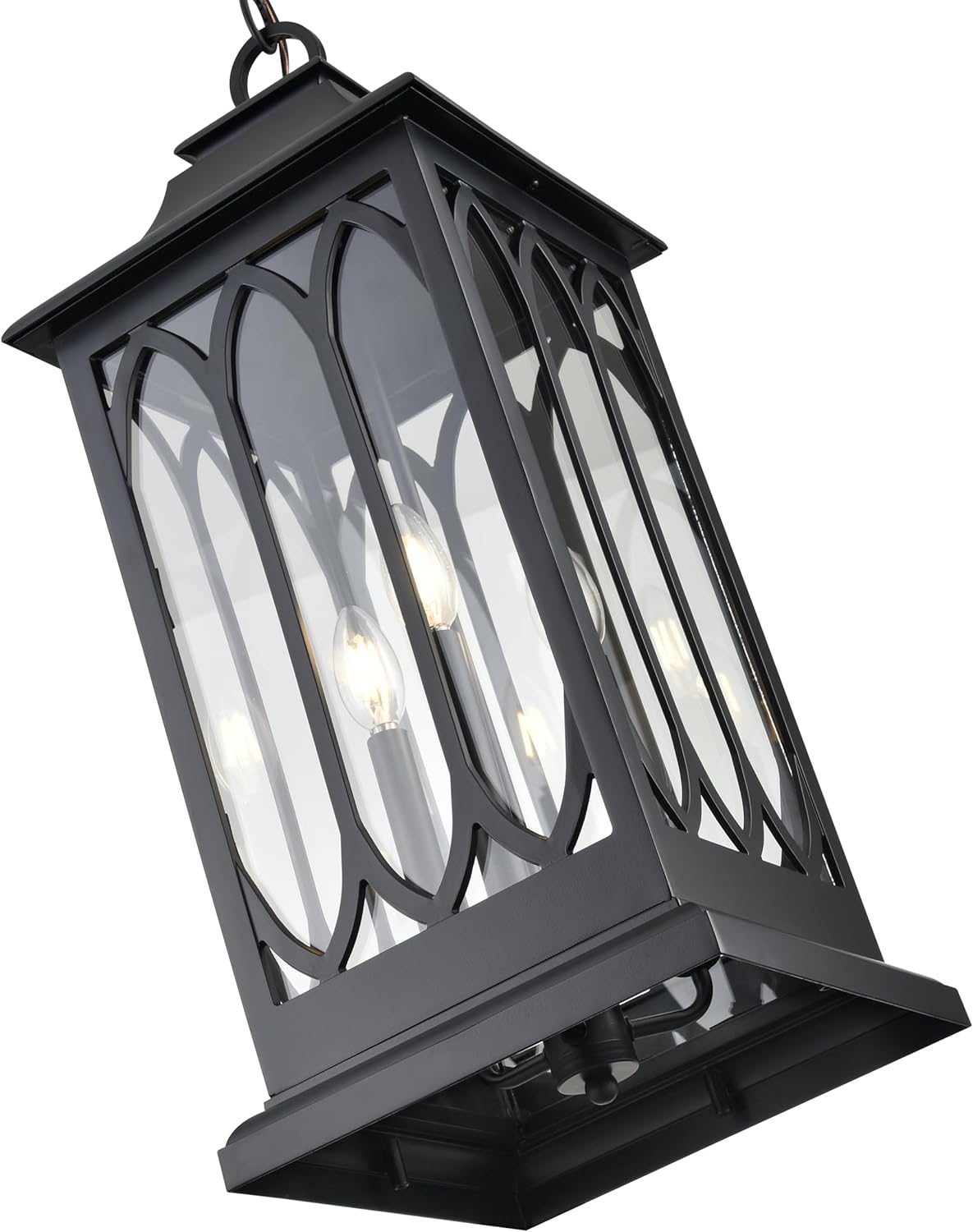 ML Lighting | Mallorey Collection | 88104-PBK | Outdoor 3 Light Hanging Lantern in Powder Coated Black with Clear Glass Shade | Corridors, Gardens, Courtyards, Doorways, Back Yards, Patios