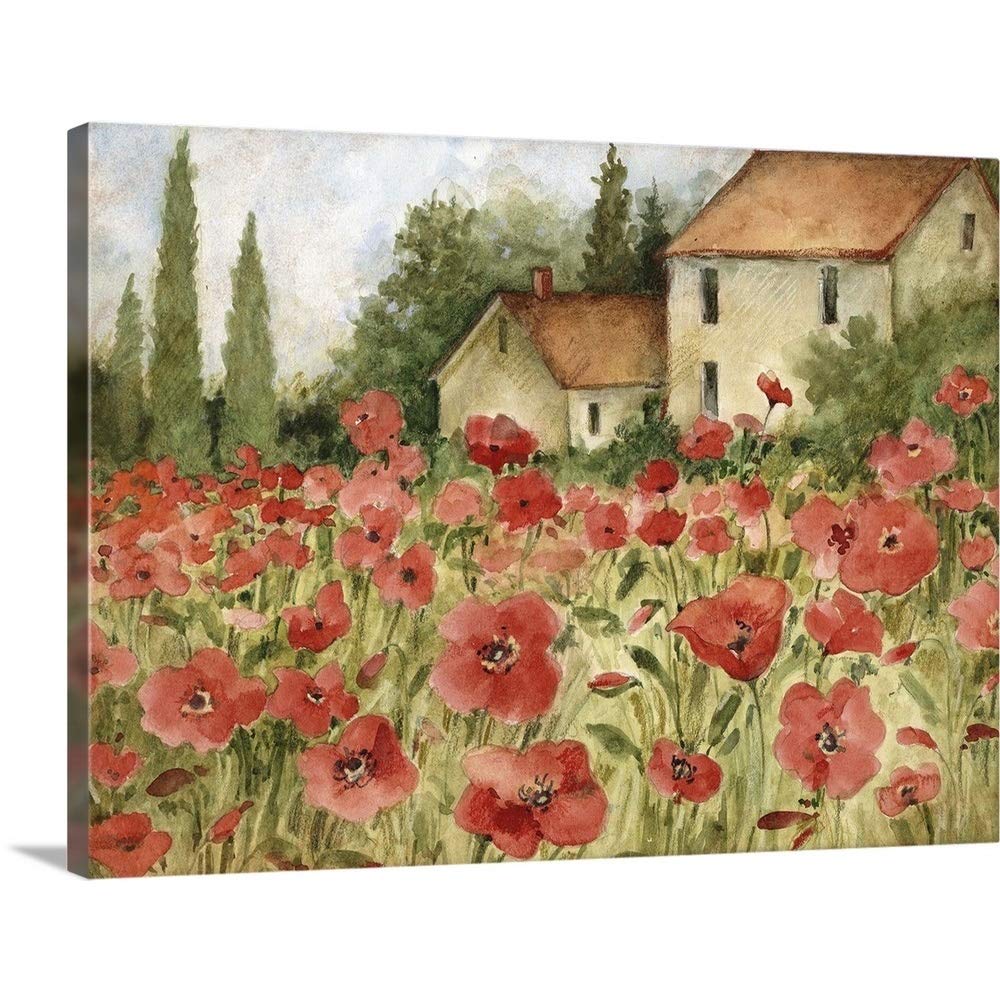 CANVAS ON DEMAND Tuscan Poppy Landscape Canvas Wall Art Print by Susan Winget, Contemporary, Traditional, Home Decor, Floral, Flowers, Artwork,24"