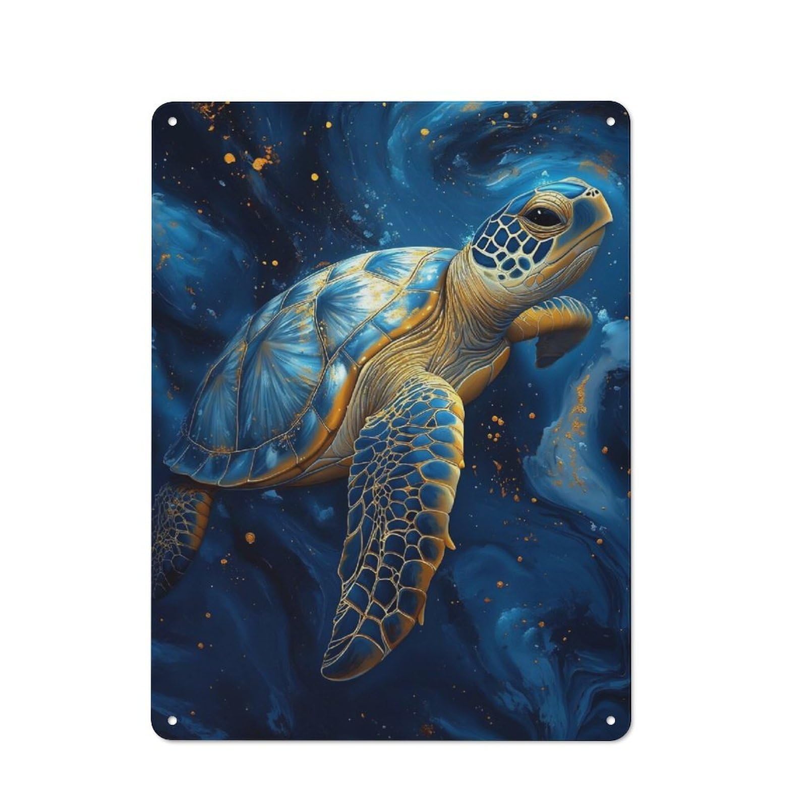 Junmoney Elegant Blue And Gold Sea Turtle Metal Plaque 40X30cm With For Hallway Wall, Rustic Decor, For Garage, Workshop And Man Cave Decoration
