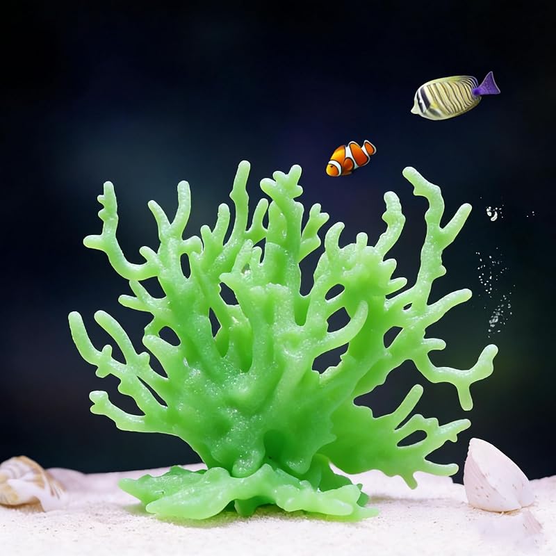 Coral artificial para aquário em PVC com efeito luminoso Glow-in-the-dark-green Aiqriwv
