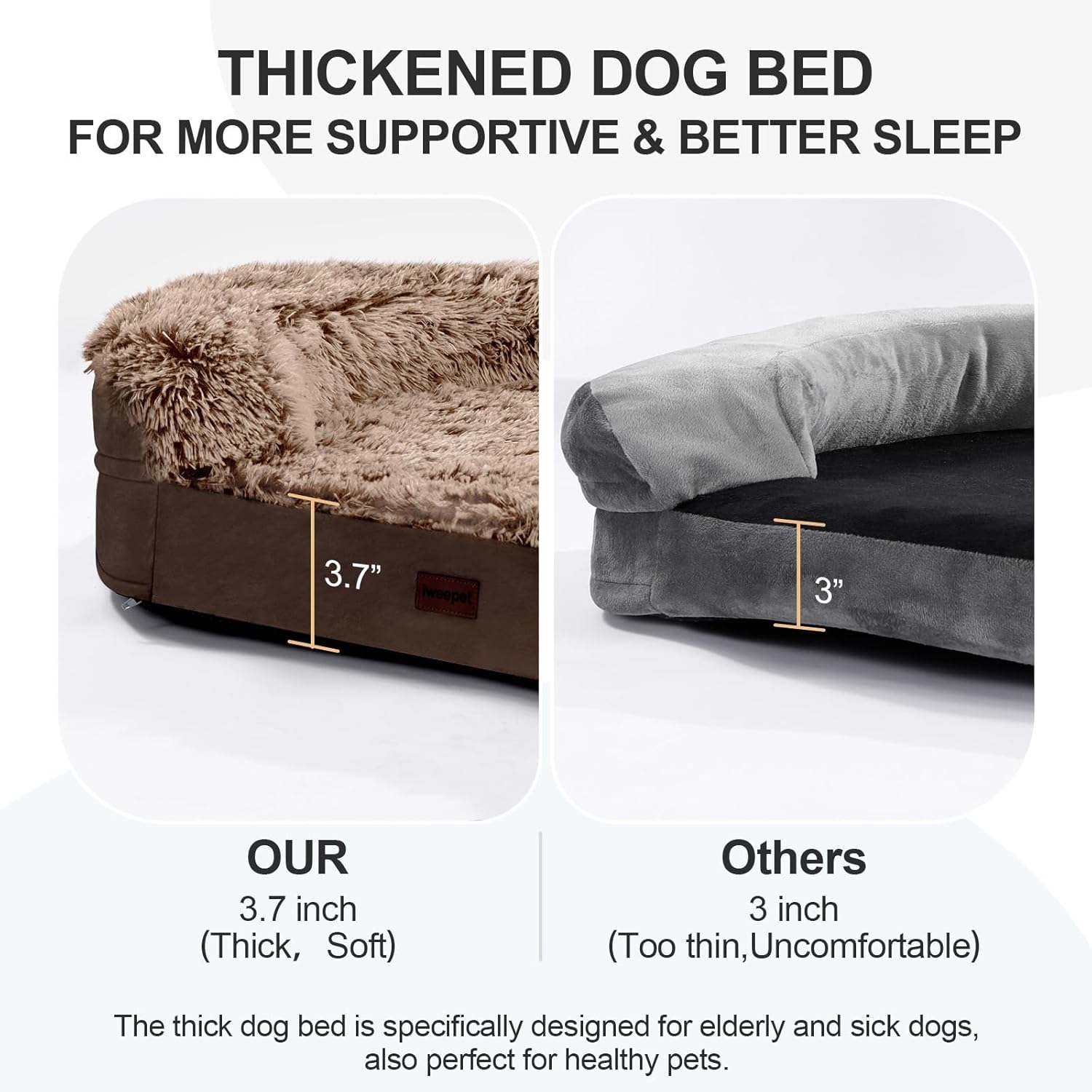 Orthopedic Dog Beds for Extra Large Dogs, 44" x32.6" x7.6" Supportive Dog Sofa Bed with 28D Egg-Crate Foam, Removable Washable Cover, Waterproof Lining, for Puppy,Senior,Sick,Brown