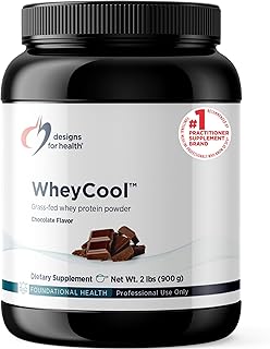 Designs for Health WheyCool - Suplemento de proteína de suero de leche alimentada con pasto con 0.71 onzas de proteína, puede apoyar a atletas, músculos + energía, sin OMG + sin gluten, chocolate (30 porciones/31.75 oz)