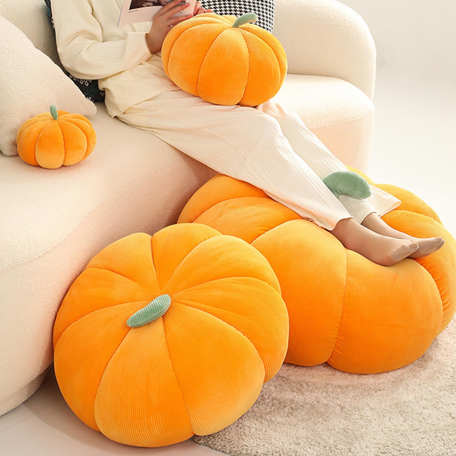 Coussin de citrouille 3D - Décoration d'automne en forme de citrouille - Décoration d'Halloween - Coussin de siège en peluche, citrouille - Pour chambre à coucher, chambre d'enfant, canapé, (jaune, 55