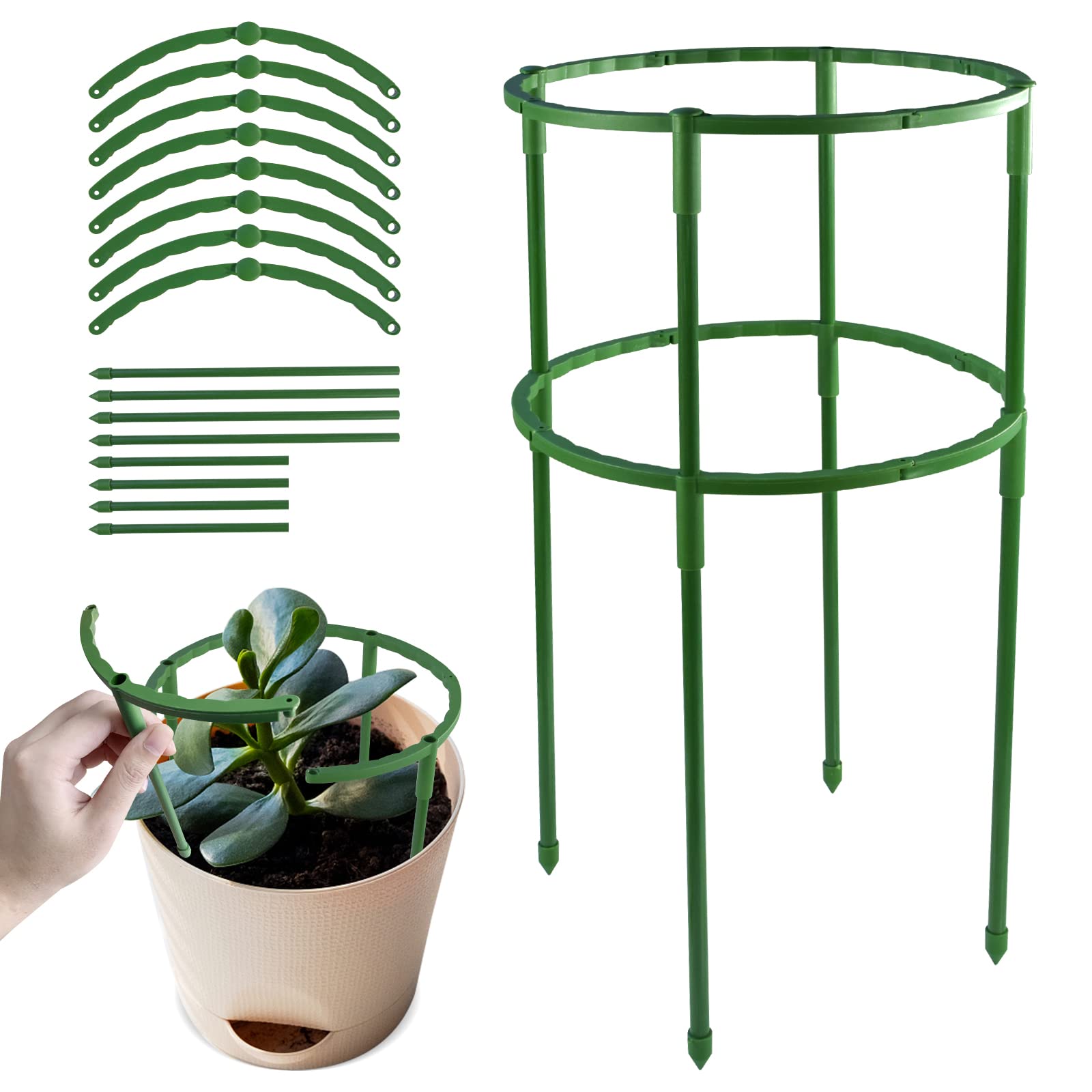 SZMDLX 8 Pieces Plant Support Stakes, Upgrate Double-deck Spliceable Round Plant Support Ring, Garden Flower Support Plant Support Stake for Potted Plants, Tomato, Hydrangea, Indoor Plant Stake