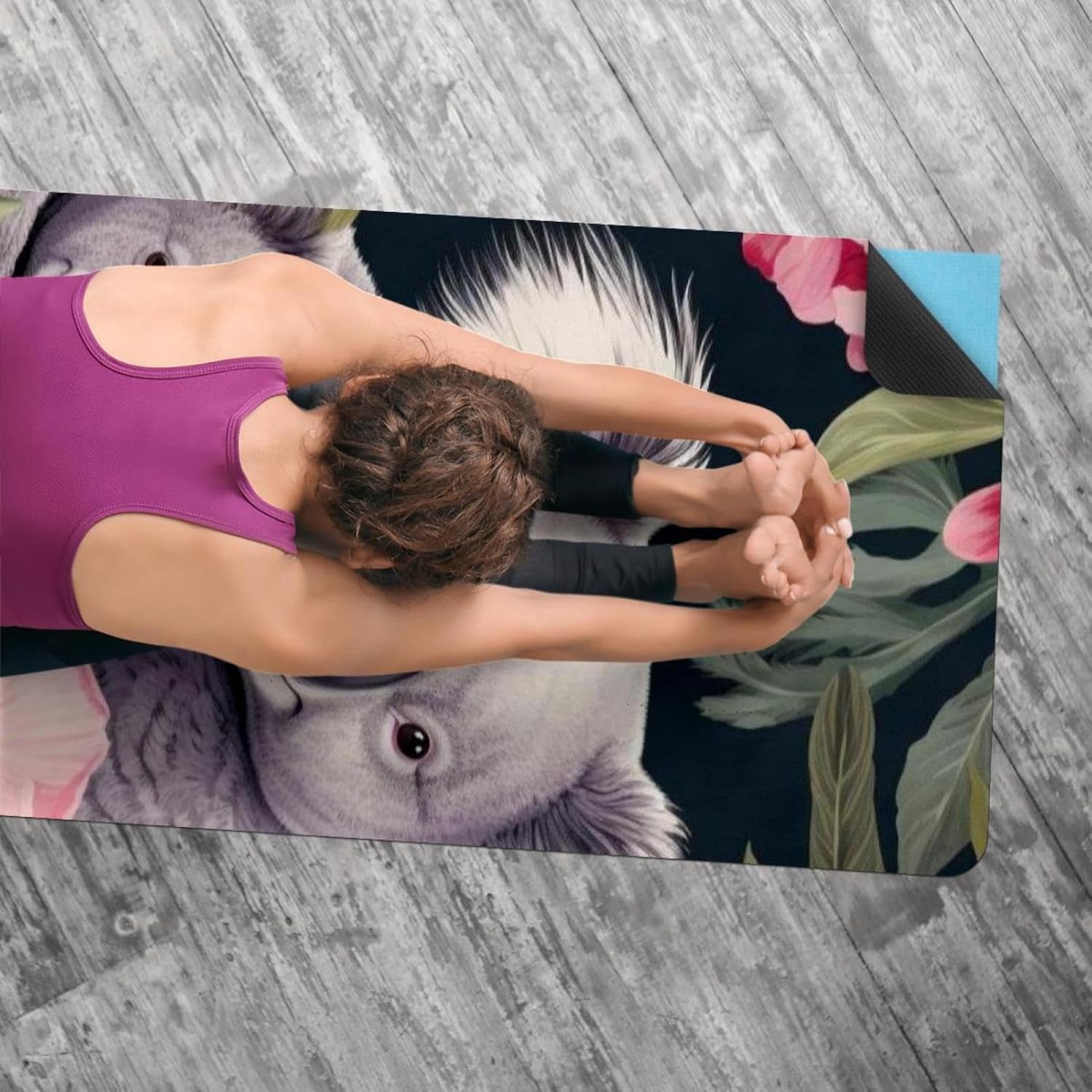 Yoga Towel, Koala Flowers Pattern Non Slip Sweat Absorbent Hot Yoga Mat Towel for Hot Yoga, Pilates and Fitness - 72.8" x 26.8"