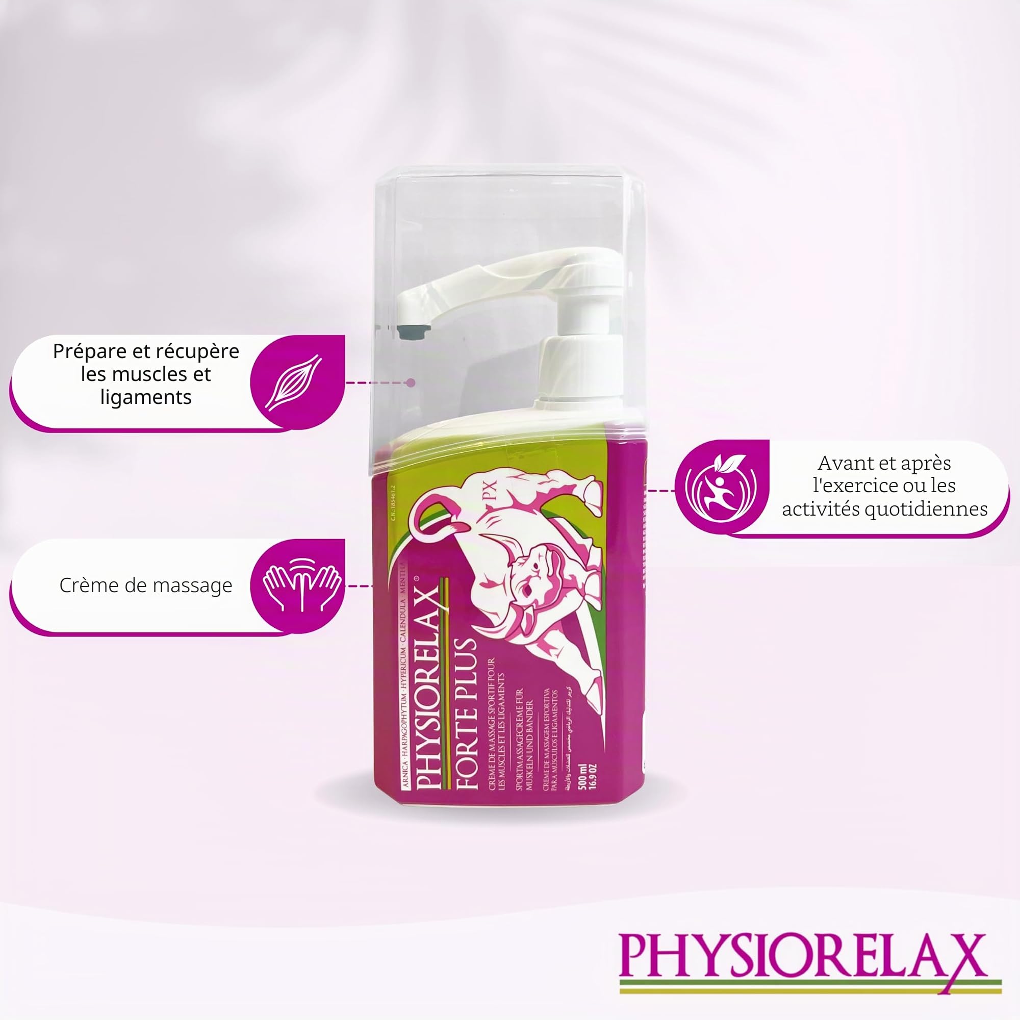 Physiorelax Forte Plus, crème de massage, préparation et récupération des muscles et ligaments, avant et après l'exercice, usage personnel et professionnel, 500 ml