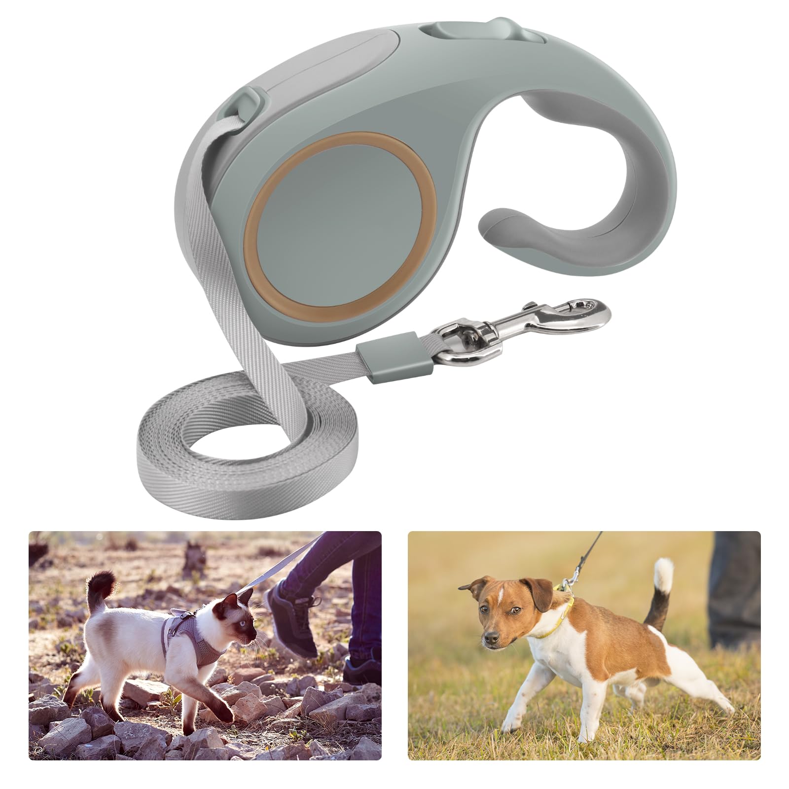 Leine Hund Ausziehbar, Weich Leine, Schleppleine für Kleine mit Pausensperre, Einhandbremse, Pause, Sperre, 5M (Grau)
