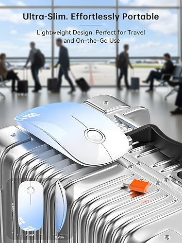 Miniatura 7 de RAPIQUE Mouse inalámbrico USB C para dispositivos tipo C, mouse delgado degradado azul cielo, clic silencioso, 800/1200/1600 DPI, alimentado por