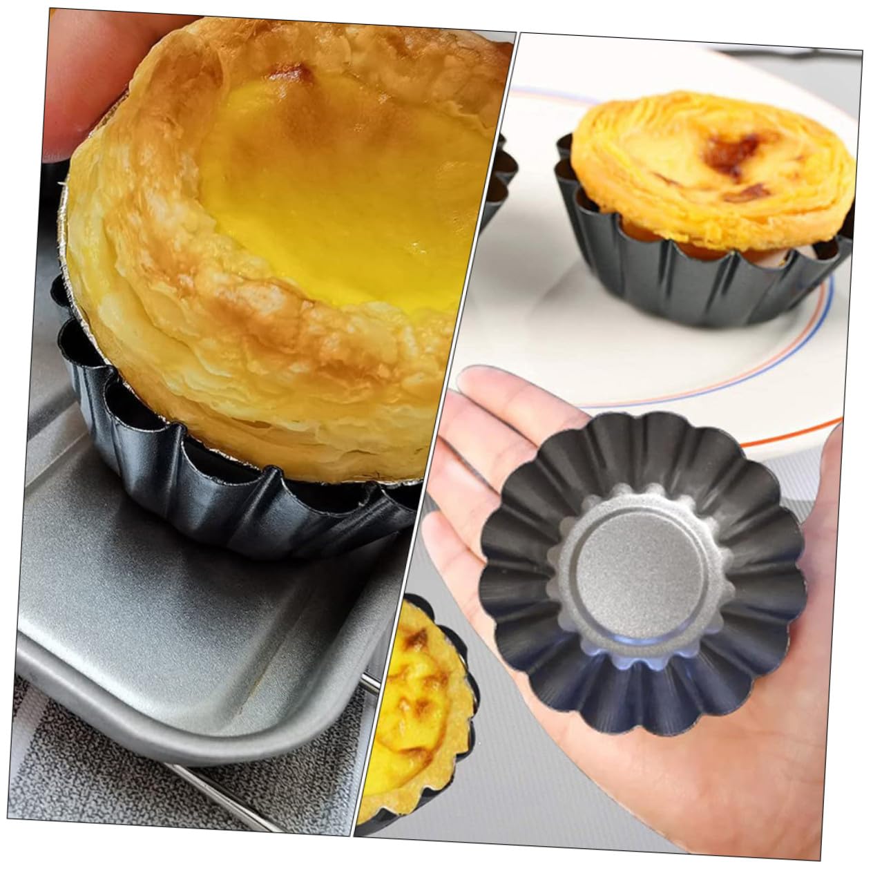 5 piezas Moldes Mini Tartaletas Antiadherentes con Base Extraíble Acero Carbono para Hornear Tartas Quiches y Postres Casa o Profesional