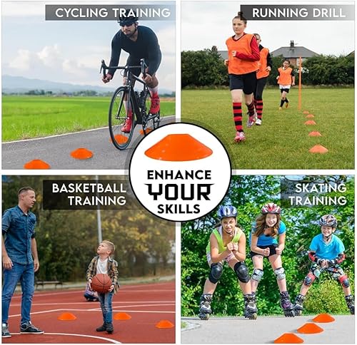 Miniatura 5 de Conos de fútbol para ejercicios con bolsa de malla y correa, conos deportivos flexibles y resistentes para práctica de fútbol, baloncesto, Rojo