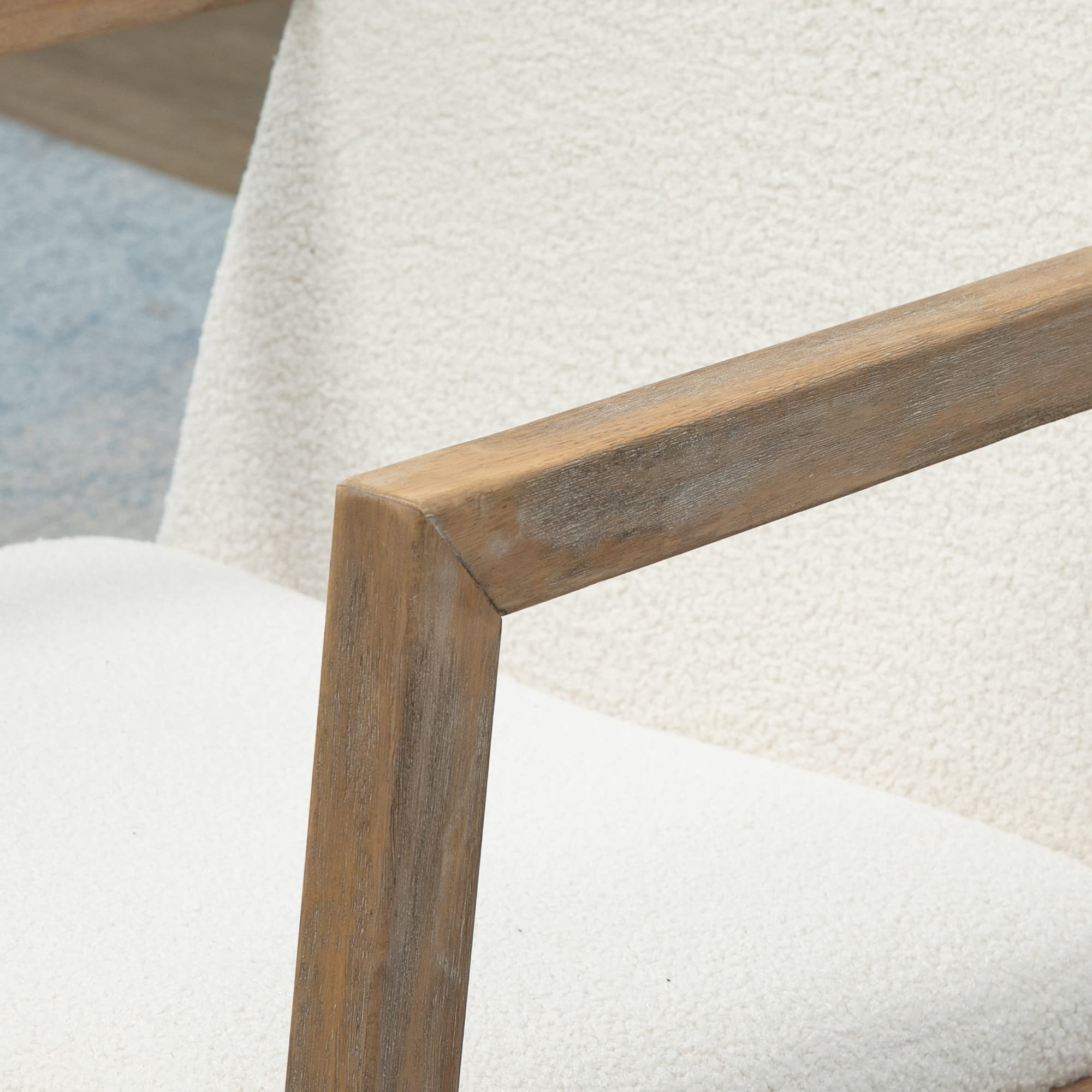 HOMCOM Fauteuil à Bascule Fauteuil Allaitement Rocking Chair en Tissu Effet Laine bouclée avec Pieds en Bois Massif d'hévéa, Chaise à Bascule pour Chambre, Salon - 60 x 81 x 71 cm Blanc crème