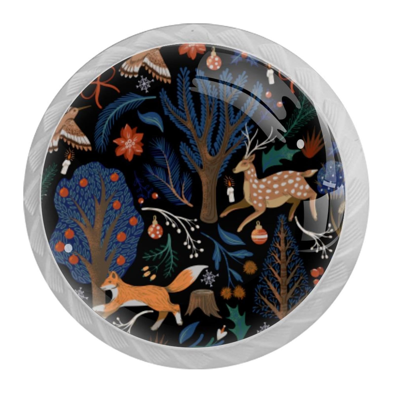 Tqmspg Multi05 4 Pieces Drawer Pulls Forest Birds Fox And Deer Door Knobs Dresser Handles For Kitchen Wardrobe Cupboard Hardware Furniture