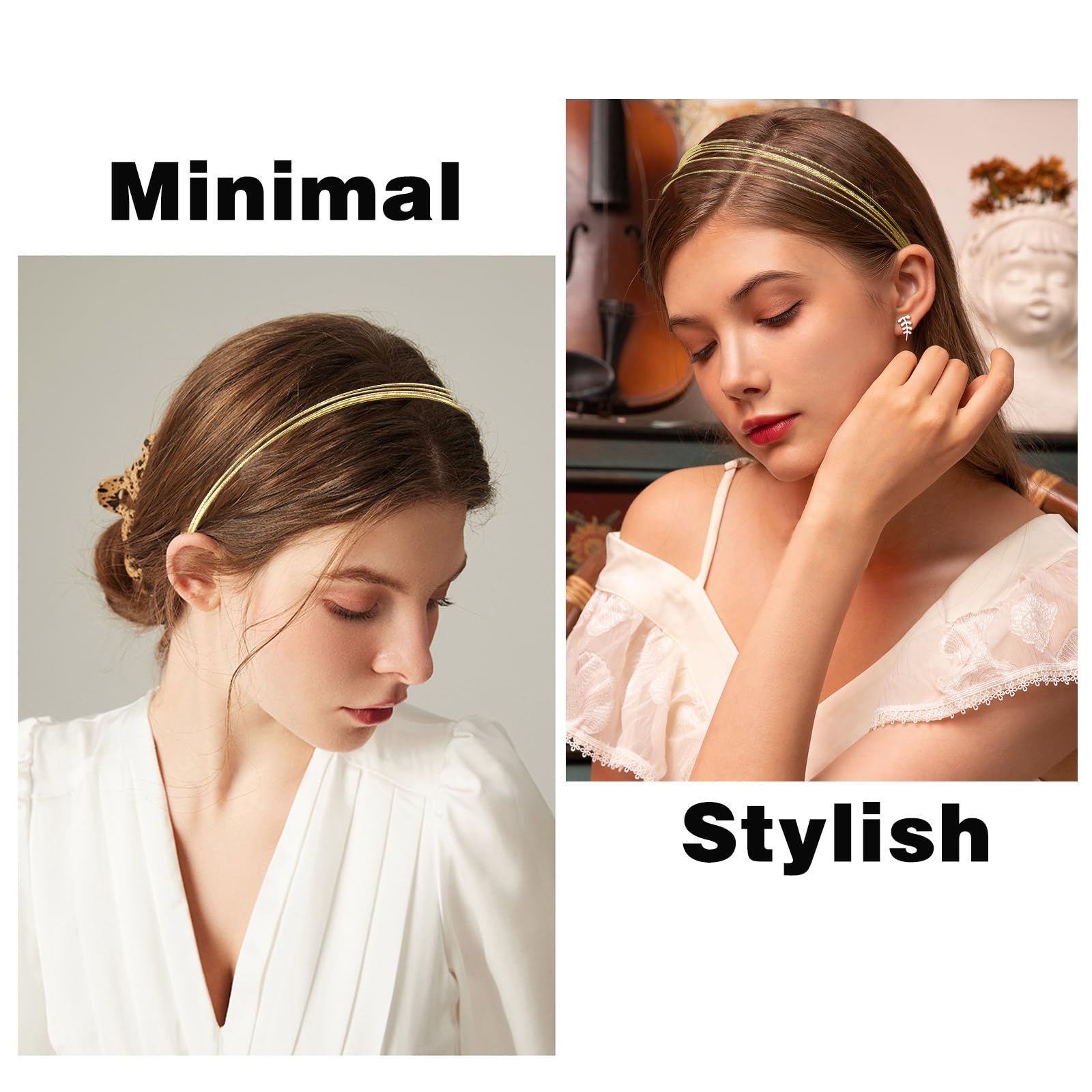 JYNXOR 6 Pezzi Elastico per Capelli in Metallo, Elastici per Capelli Dorati da Donna, Fasce Elastico Capelli in Metallo, Elastici Capelli Donna, Accessori per Capelli a Coda di Cavallo per Donne (Oro