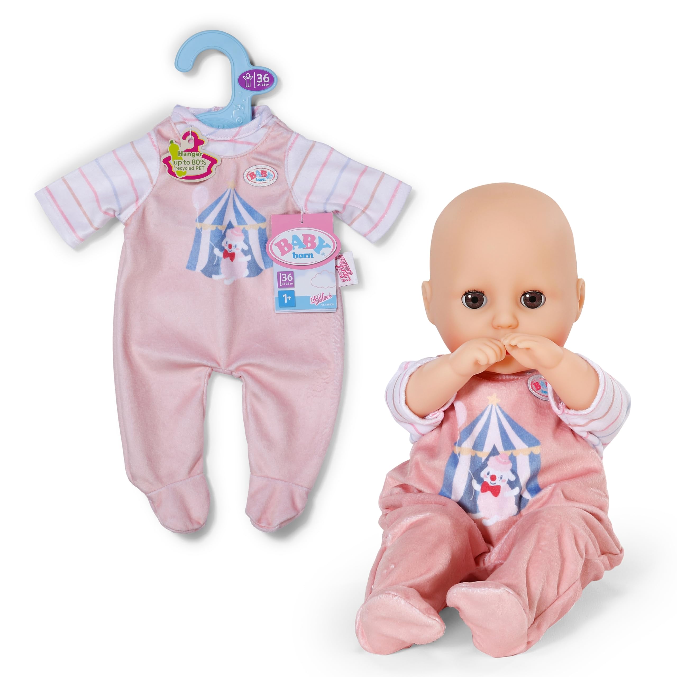 BABY Born Pigiama Per Bambola Da 36 Cm – Tutina Rosa Con Dettagli Blu, Morbido E Facile Da Indossare, Qualità Dal 1991