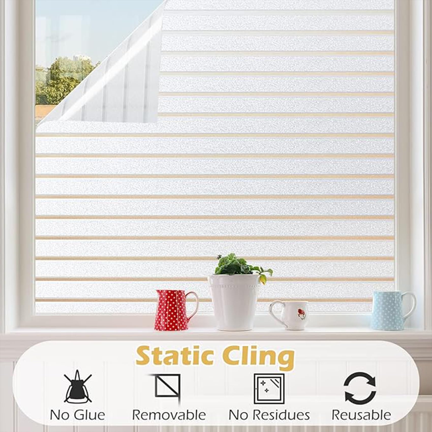 Pellicola per Vetri Finestre Privacy 35 x 130 cm, Senza Colla, Aderenza Statica, Facile Applicazione, Privacy Finestre, Senza Colla Tenda Pellicola Isolante, per Casa Cucina, feritoie
