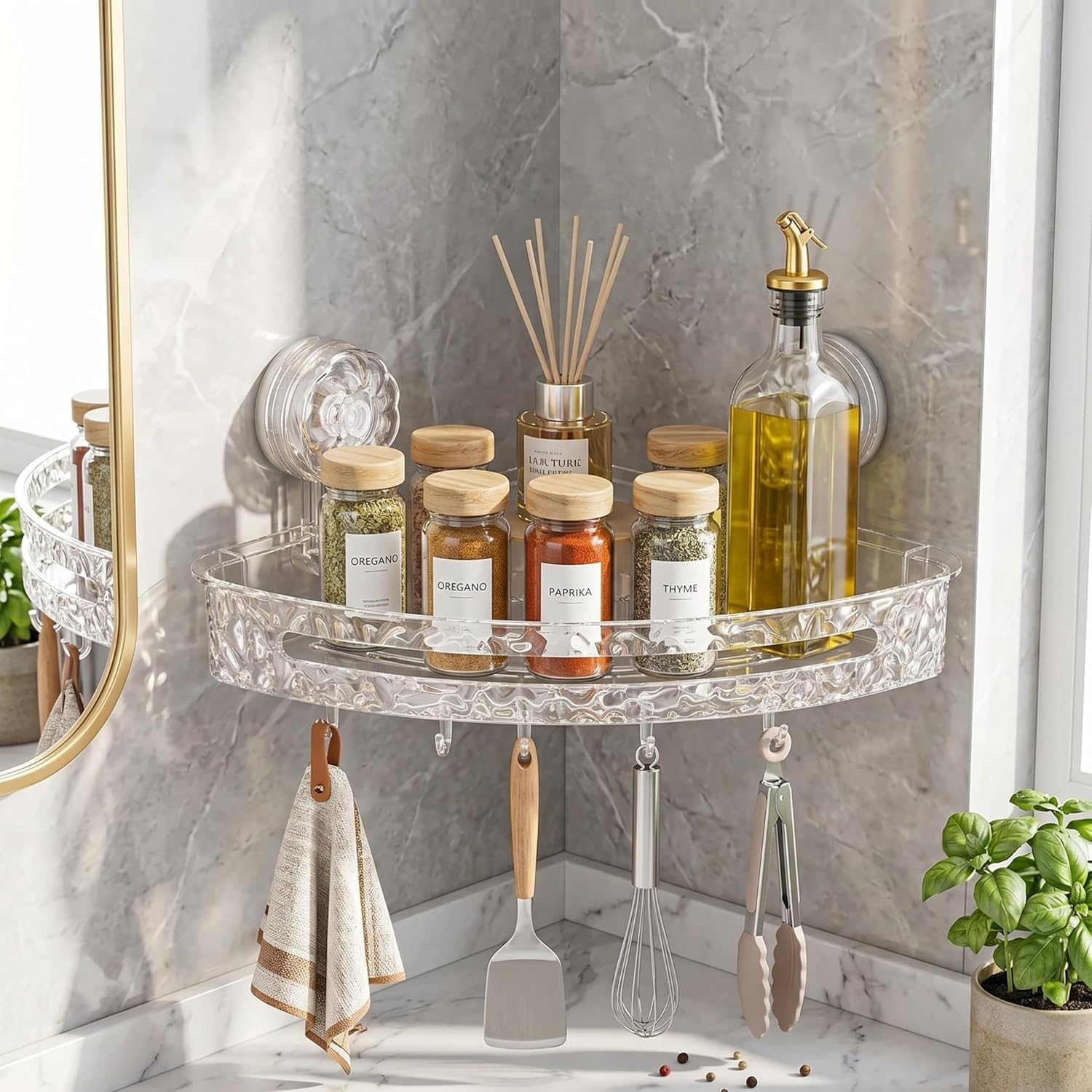 Corner Shelf for Bathroom Wall | Bathroom Corner Shelf | Bathroom Organiser Without Drill | Transparent Plastic Wall Mounted Self Adhesive & Suction Storage Shelf (Pack of 1)-image-29