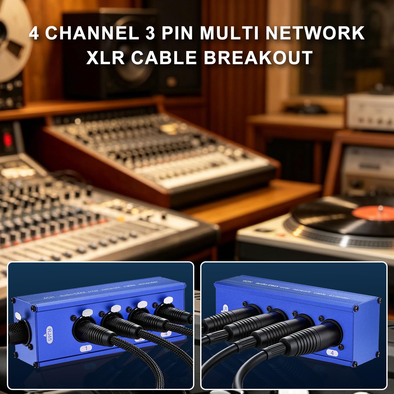1 par de cables XLR multired de 3 pines de 4 canales, extensor XLR sobre RJ45, compatible con Cat5/Cat6/Cat7 para iluminación de sonido de escenario, color azul