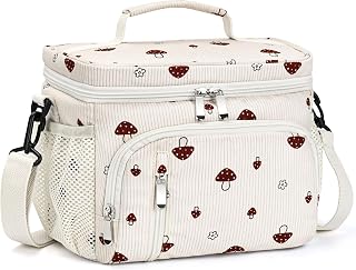 Lunch Bags for Women Men Insulated Lunch Box Leakproof Soft Cooler Lunchbag | 9L Lunch Tote with 5 Pockets, 600D Oxford, Adjustable Strap, Work, Picnic, Beach, Corduroy Mushroom