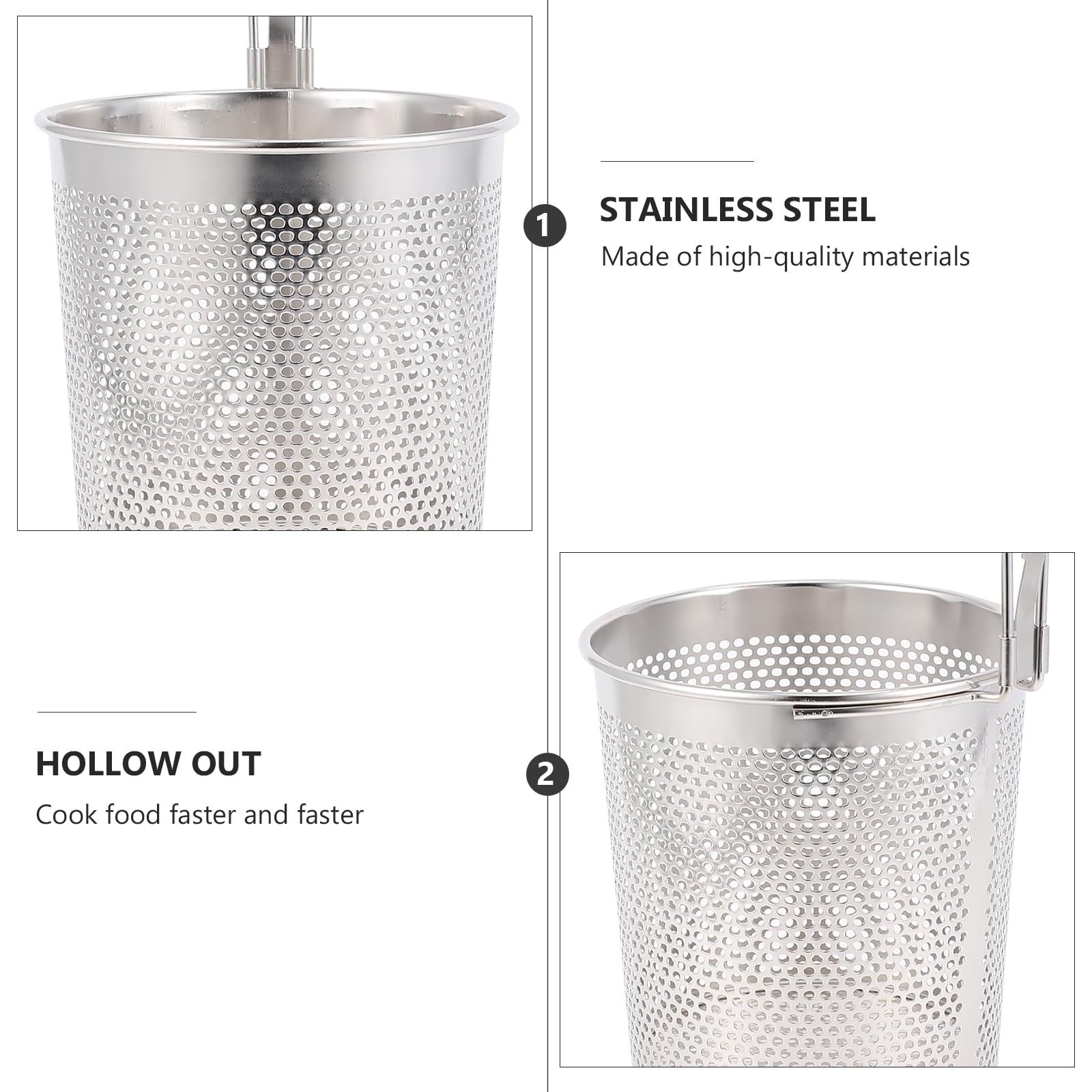 Cabilock Large Round Wok Strainer Colander Fry Basket Stainless Steel Wooden Handle for Resistance Udon Pasta Noodle Ramen Rinsing Straining Boiling Frying 14cm