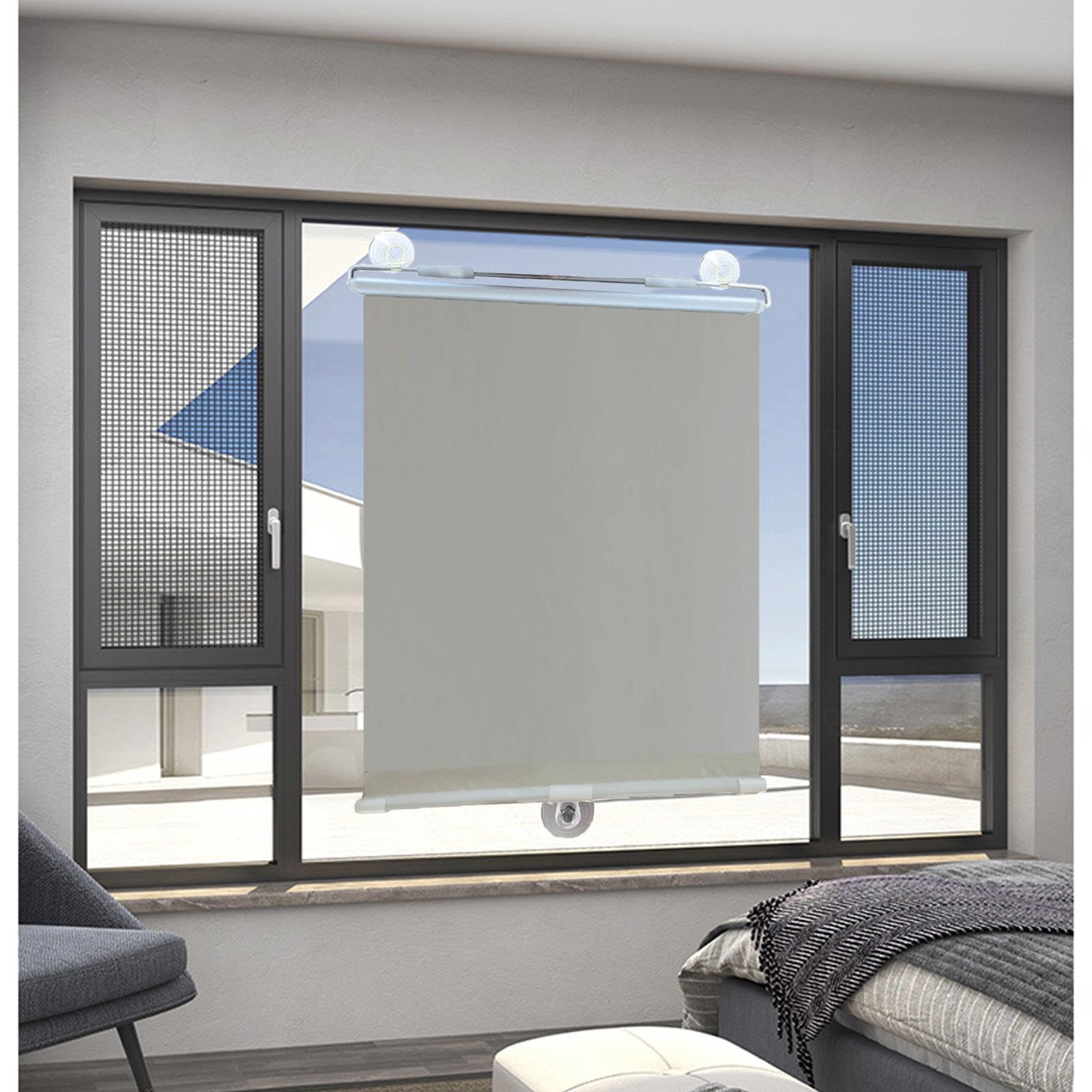Xrdbfd Grey Suction Cup Roller Blinds, Blackout Roller Shades For Windows, Retractable Sunshade Roll Up Blinds, 35X125/50X125/60X125cm Blackout Curtains, Temporary Privacy Blinds,-35X125cm(13.8*49.2In)