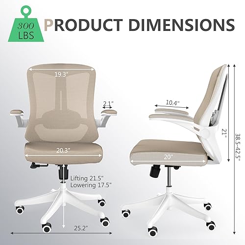 Miniatura 18 de Silla de oficina ergonómica, silla de escritorio ajustable de malla resistente con ruedas, reposabrazos y soporte lumbar, cómoda silla para oficina