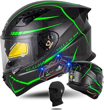 Bluetooth Modular Carbon Fiber Motorcycle Helmets Lightweight Full Face DOT ECE Dual Visor Motorbike Street Bike Built-in Dual Speaker Microphone for Men Women