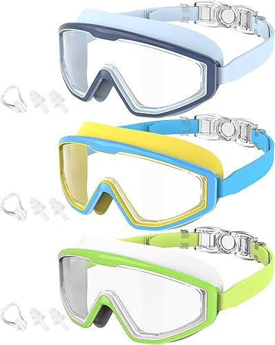 Miniatura 14 de Gafas de natación para niños, gafas de natación para niños, 3 unidades de gafas de natación de agua para niños y niñas, antivaho UV400 Azure Negro
