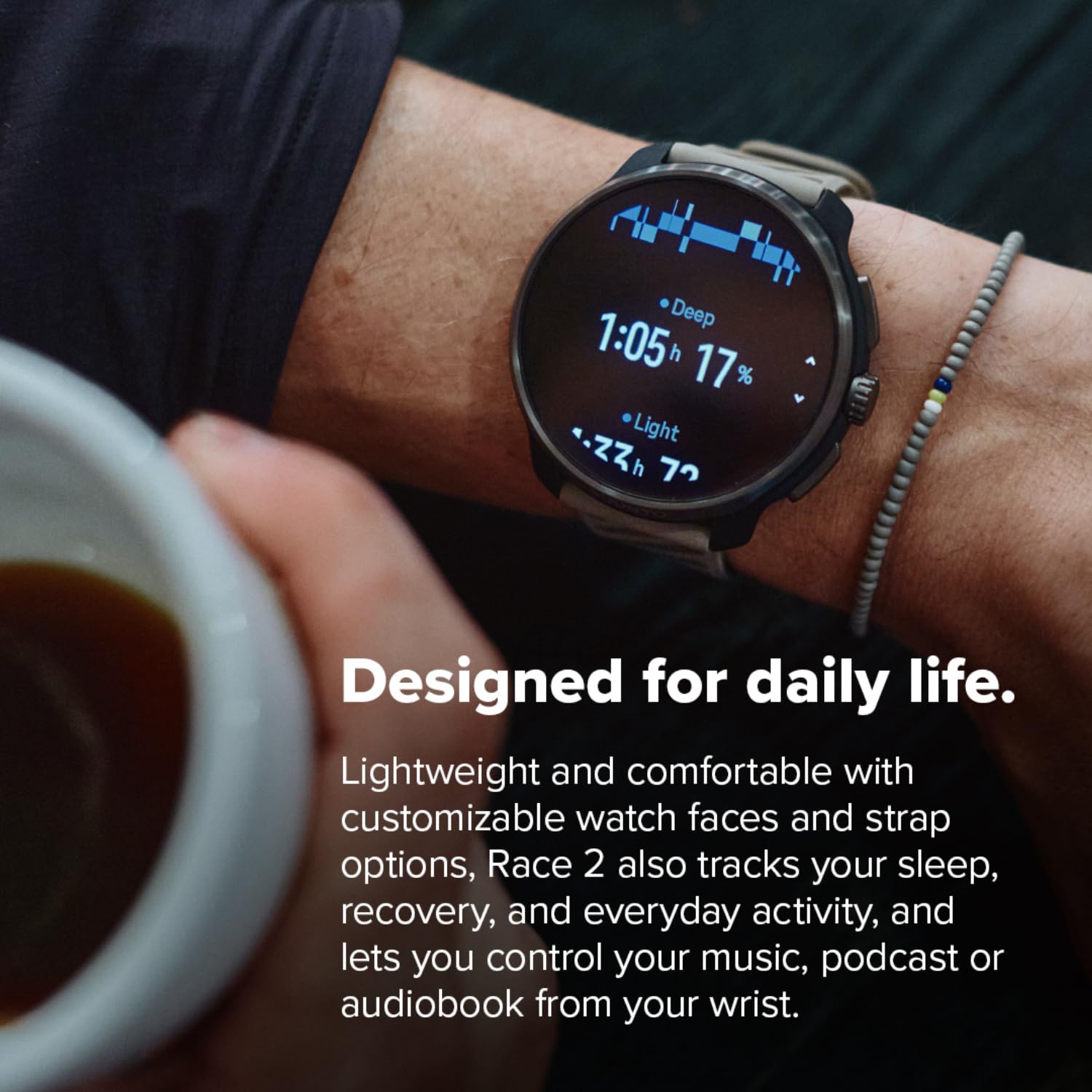SUUNTO Reloj deportivo Race 2 GPS, pantalla táctil AMOLED de 1.5 pulgadas con corona, 16 días de duración de la batería, métricas de entrenamiento e información de recuperación, doble GNSS, mapas