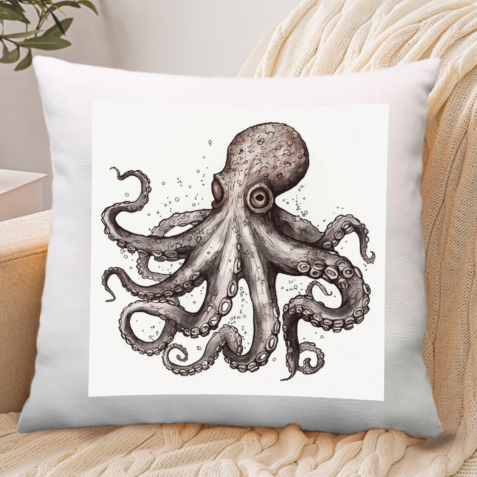 VstaDank Octopus Throw Pillow Covers Square Cushion Cases with Zipper Soft Cotton and Linen Pillowcase Luxury Cozy Pillows Shams Lumbar Pillow Shells for All Seasons