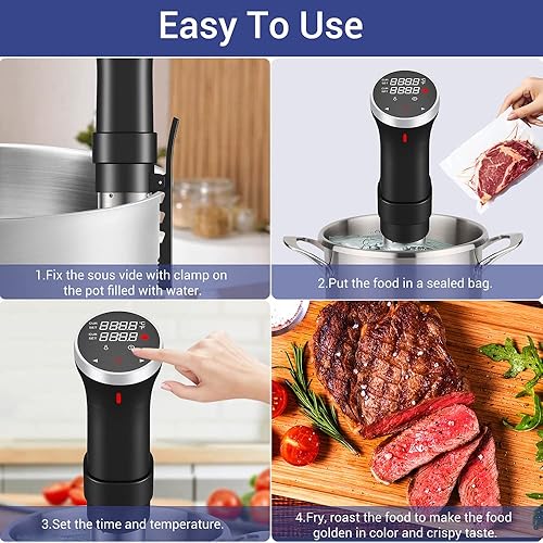 Miniatura 3 de Fityou Accu Slim Sous Vide Circulador de inmersión térmica, cocina de precisión al vacío de 1100 W con temperatura y temporizador precisos, control