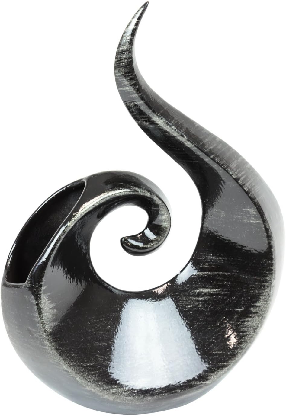 Black glossy ceramic flower vase Flame with original silver decor