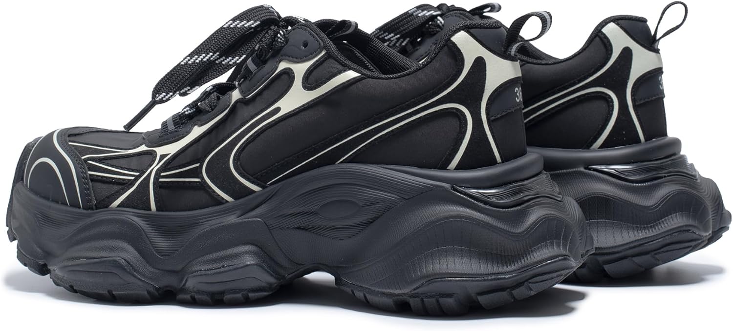 Chunky Sneakers for Women, Womens Fashion Sneakers, Leather Comfortable Dad Shoe Lace-Up Platform Walking Running Shoes - Image 2