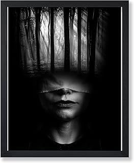 Poster Master Blindfolded Woman Print - Forest Poster - Black and White Collage Art - Modern Wall Design - Moody Woods Art - Aesthetic Living Room or Bedroom Decor - 8x10 UNFRAMED Wall Art