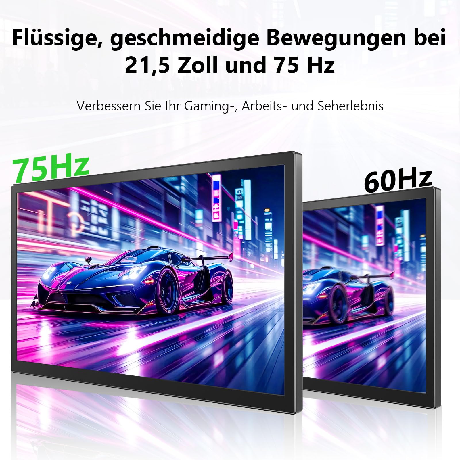 21,5 Zoll FHD Monitor 1080P 75Hz Bildschirm mit HDMI USB-C, VESA Halterung, Eingebaute Lautsprecher, Blaulichtfilter für PC Laptop Gaming Homeoffice