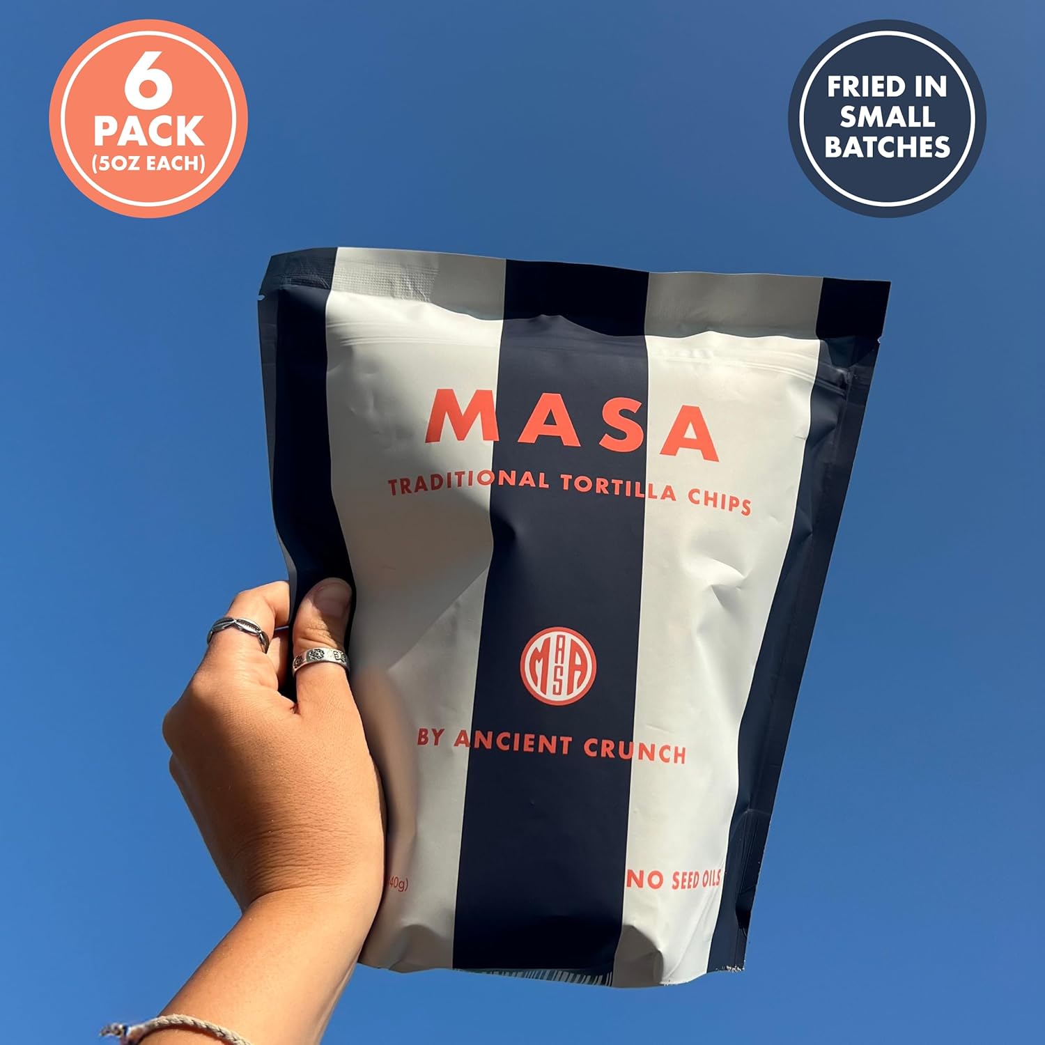 MASA Chips Blue Corn Tortilla Chips Cooked in Beef Tallow – Seed Oil Free Snack, 6pk×5 oz each– Handmade with Only Naturally Grown Blue Corn & Sea Salt, Gluten Free