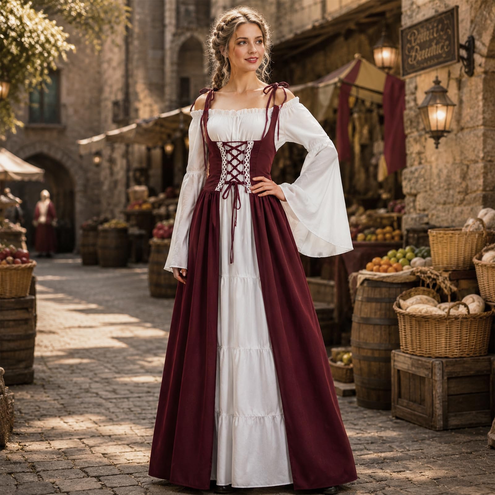 Vestito da donna rinascimentale vittoriano, maxi abito medievale con maniche a tromba, costume da principessa gotico, costume da regina per feste, carnevale e cosplay