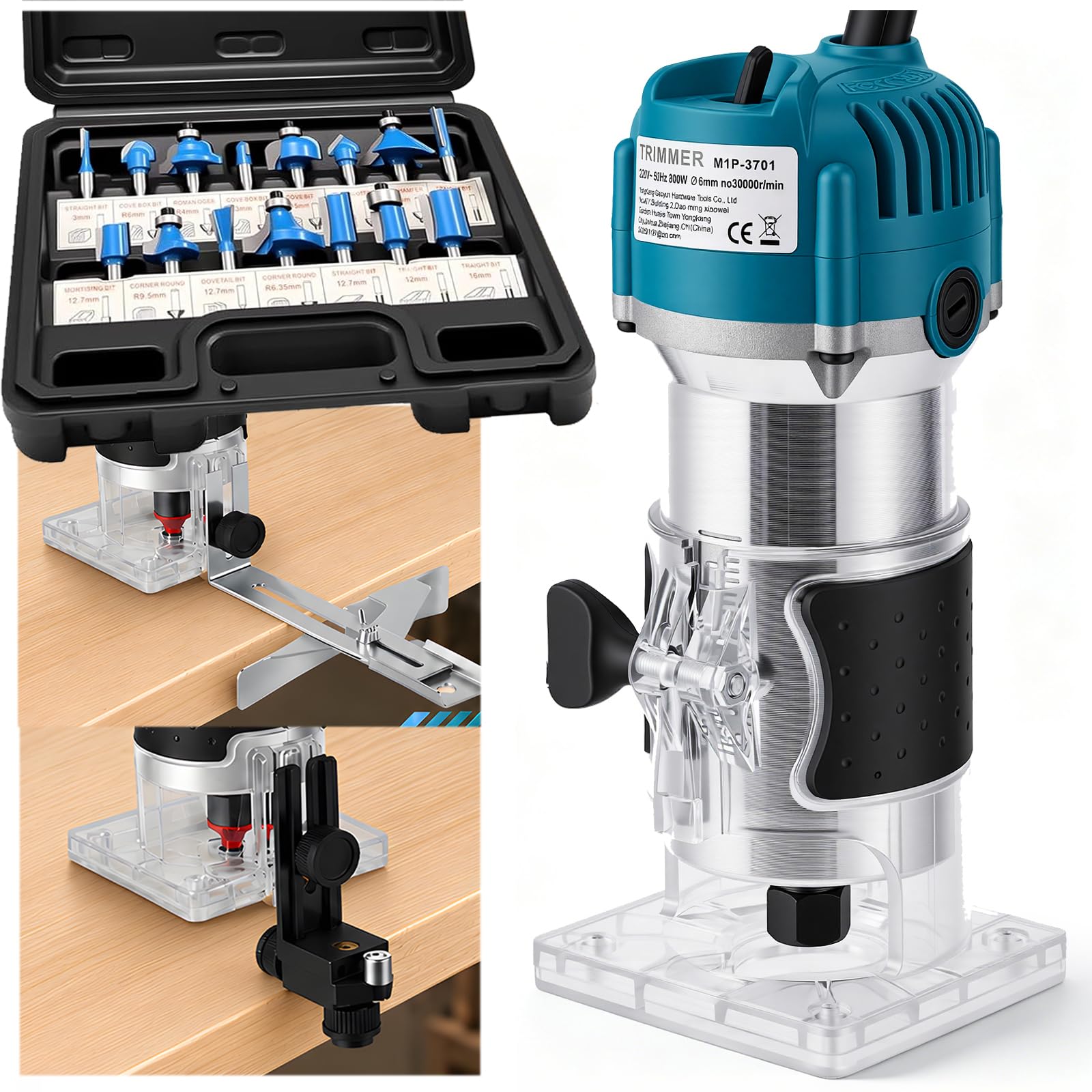 Fresadora de cantos de 800 W con 15 piezas, 800 W, 30000 rpm, fresadora profesional de 6,35 mm y carcasa de aluminio, fresadora de madera precisa para aficionados y profesionales