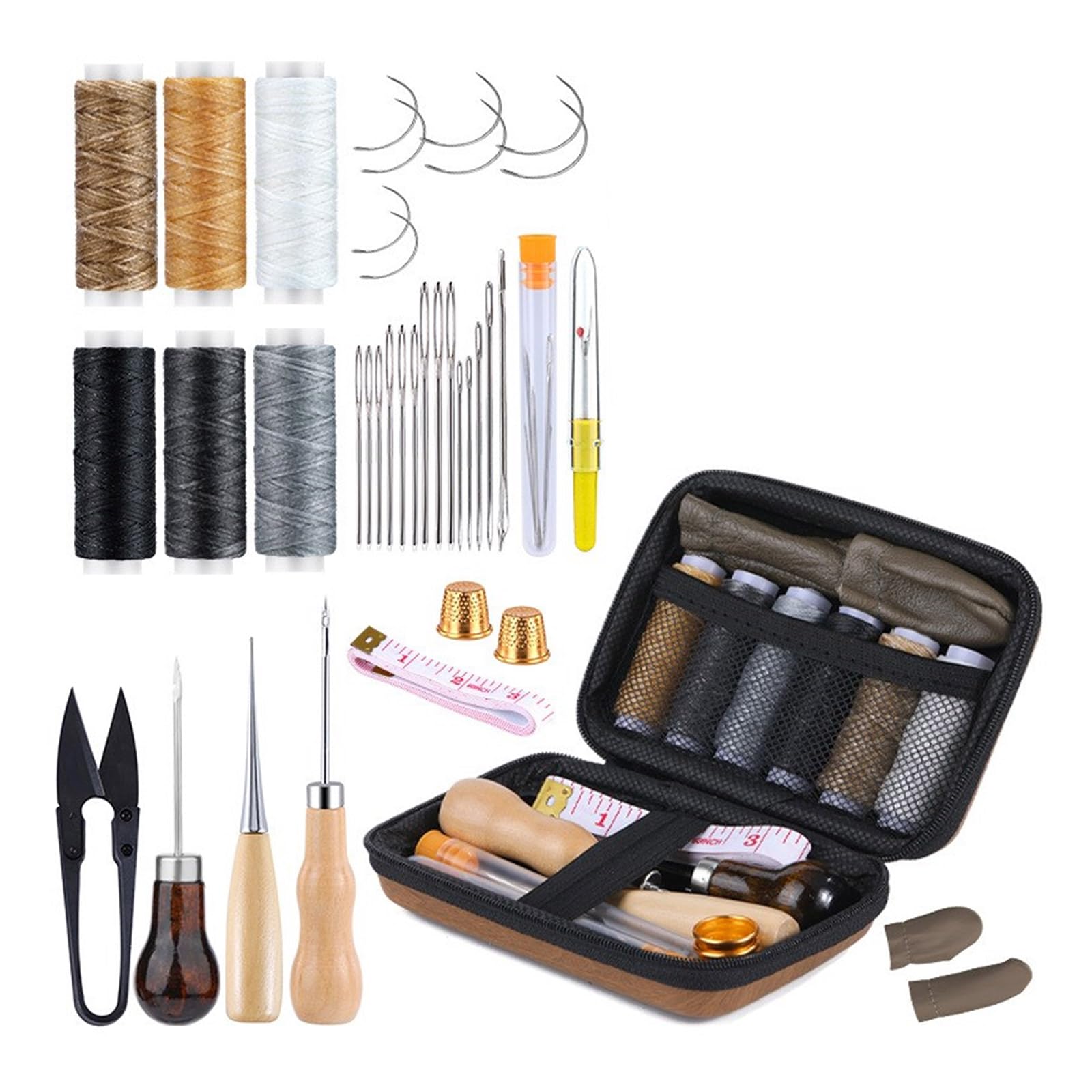 MRKU Herramientas para Trabajar el Cuero con Bolsa de Almacenamiento, Kit de Costura con Aguja Curva