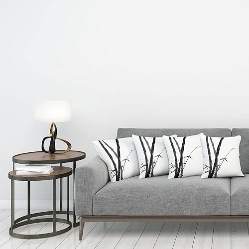 Miniatura 3 de Ambesonne Paquete de 4 fundas de almohada decorativas exóticas, con aspecto artístico de tinta japonesa de ramas de concepto bohemio, funda de cojín