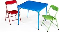 Heritage Kids 3-Piece Foldable Table & Chair Set - Primary Colors, Sturdy Metal Frame, Safe for Homework & Play