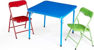 Heritage Kids 3-Piece Foldable Table & Chair Set - Primary Colors, Sturdy Metal Frame, Safe for Homework & Play