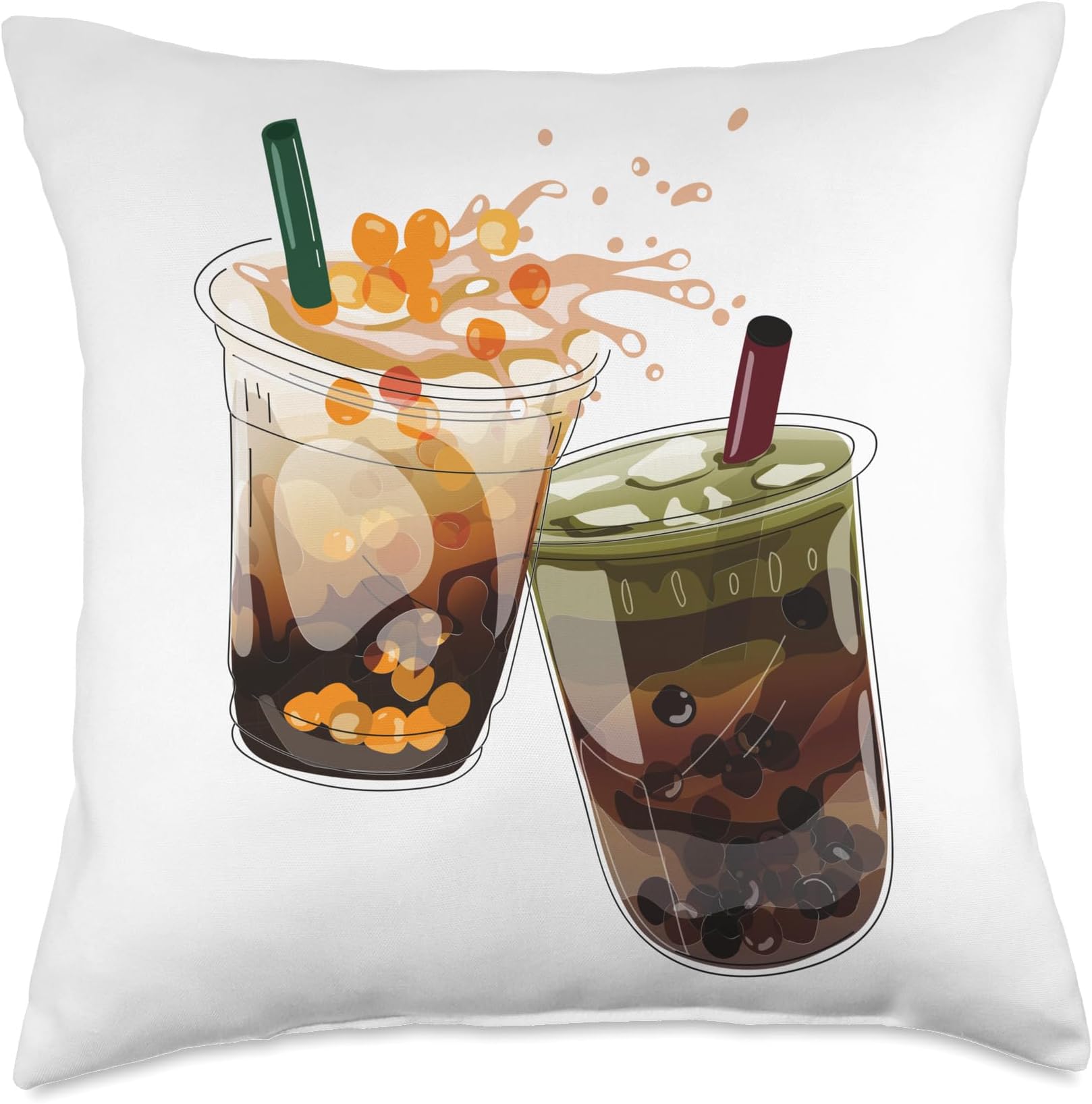 Teehaus Bubble-Tea Bubbles Tapioca Milk Tea with Boba Beads Throw Pillow, 18x18, Multicolor