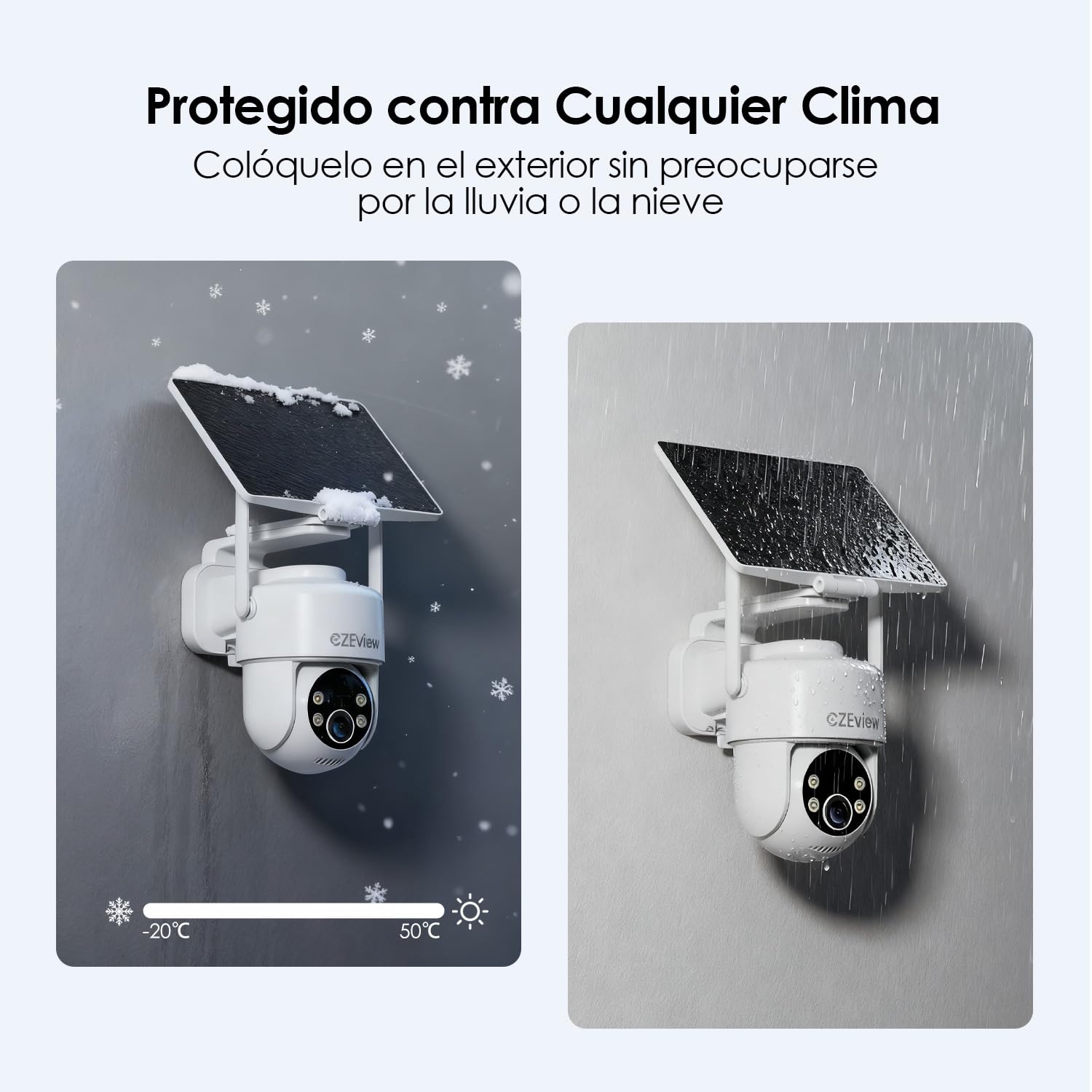 CZEview Todo en 1 Camara Vigilancia WiFi Exterior Solar con Batería, sin Cable, Seguridad Camaras Vigilancia Domicilio WiFi, Humana/PIR Sirena, Visión Nocturna Color, IP65 (2K Blanco 2a Gen)