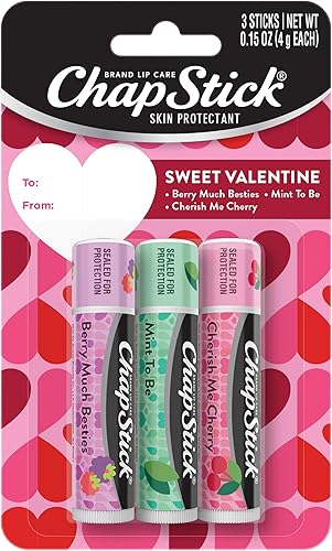 ChapStick Sweet Valentine - Bálsamo labial hidratante e hidratante para labios secos y agrietados, sabores de edición limitada, paquete de 3