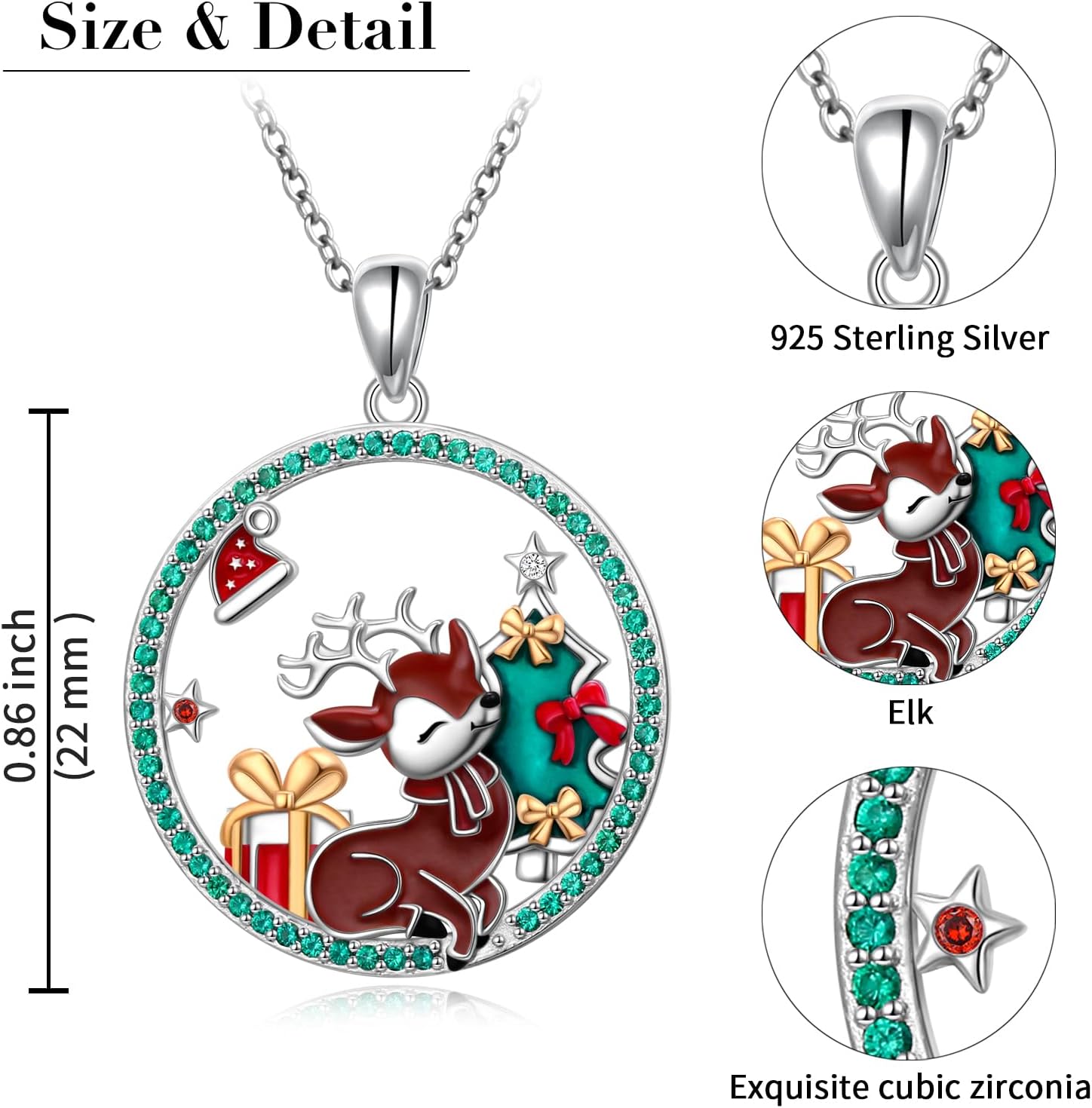 DAOCHONG Christmas Deer Necklace 925 Sterling Silver Xmas Reindeer Pendant Elk Christmas Jewelry Gift for Women - Image 6