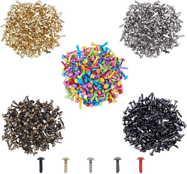 PandaHall Elite 1000pcs Round Paper Fasteners Mini Metal Brads for Crafts Making DIY, Mixed Colors