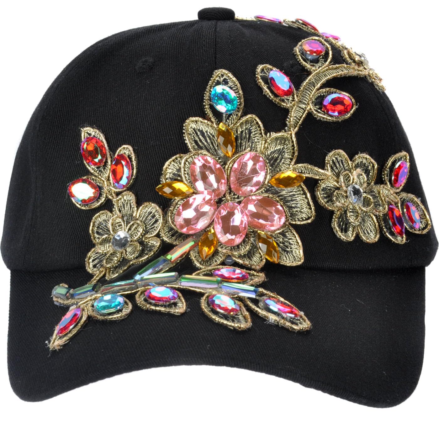 Bling Baseball Hats for Women Black Lace Flowers Baseball Cap with Colorful Rhinestone Girls Mothers Cotton Shinning Bling Sun Hats (Black)