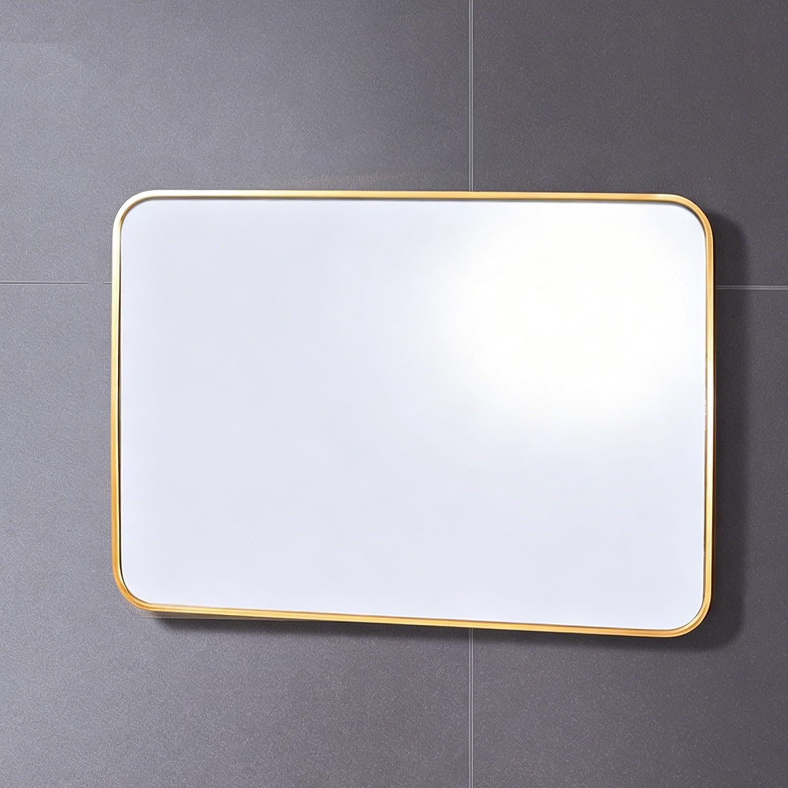 Miroir rectangulaire mural cadre aluminium or 80x60cm pour salon et salle de bain