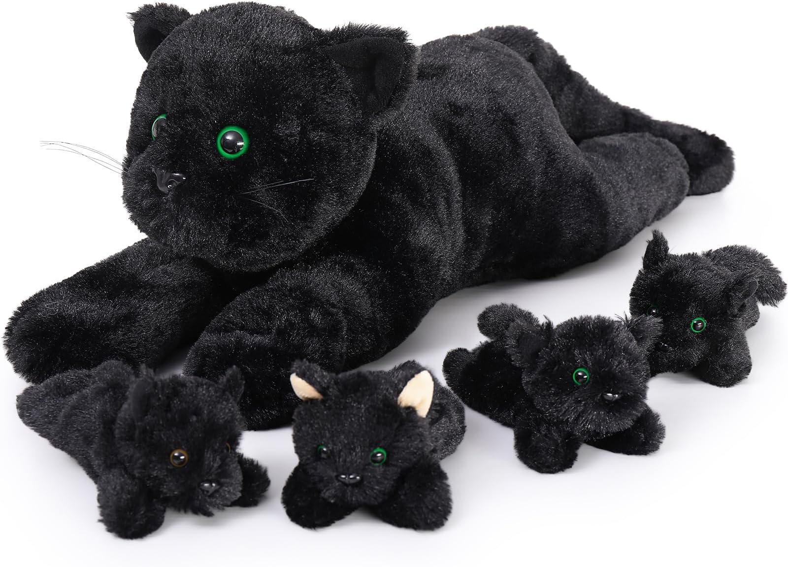MaoGoLan 5Pcs Black Cat Plush with 4 Babies Inside - 20" Big Black Cat Stuffed Animals - Realistic and Soft Halloween Plushies Gift for Cat Lover,Women,Girls,Kids