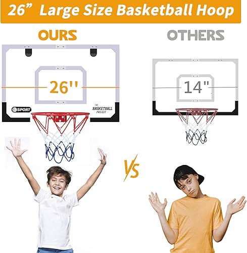 Miniatura 3 de Juego de aro de baloncesto mejorado, extra grande de 26 x 17 pulgadas, aro de baloncesto profesional para interiores para puerta y pared con 2